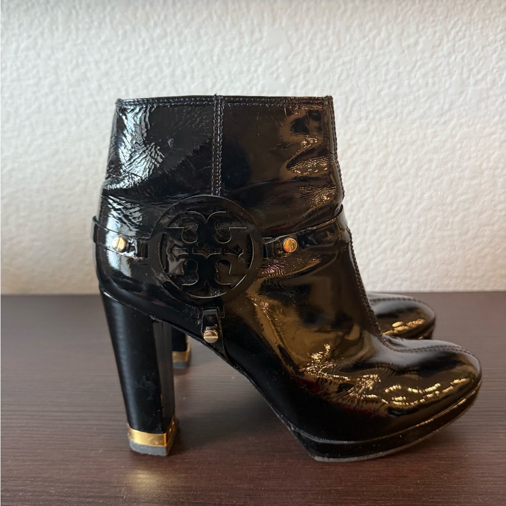 Tory Burch Glossy Black Heeled Boots